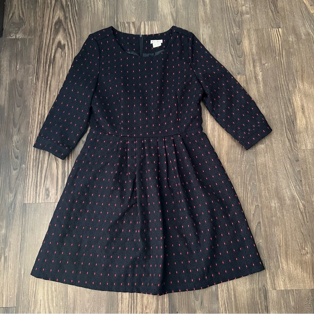 Kling Navy and Red Circle Fit Flare Dress